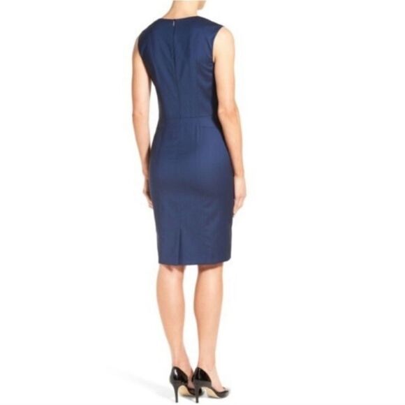 NWT BOSS Hugo Boss Womens Blue Delura Sleeveless V-Neck Shift Dress Sz 10 - Picture 2 of 16